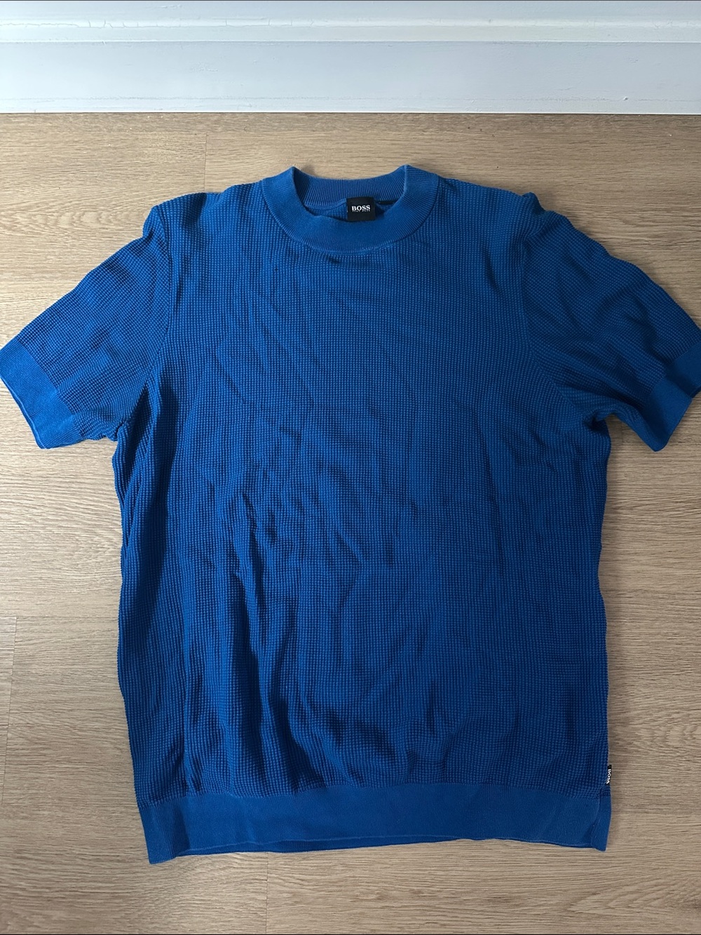 BOSS Blue Textured Knit Short-Sleeve Top